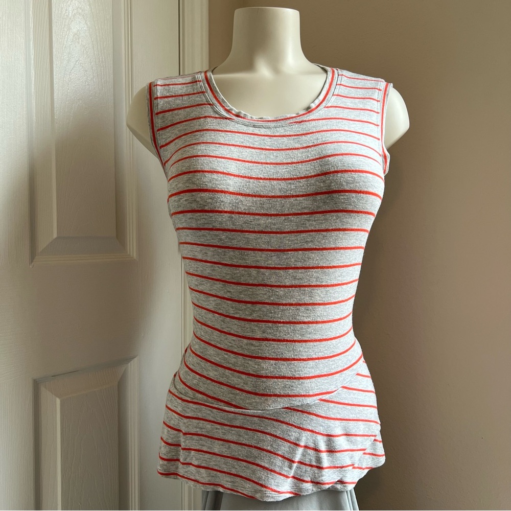 Cabi Orange Red & Gray Striped Tank Top Medium Rayon Blend